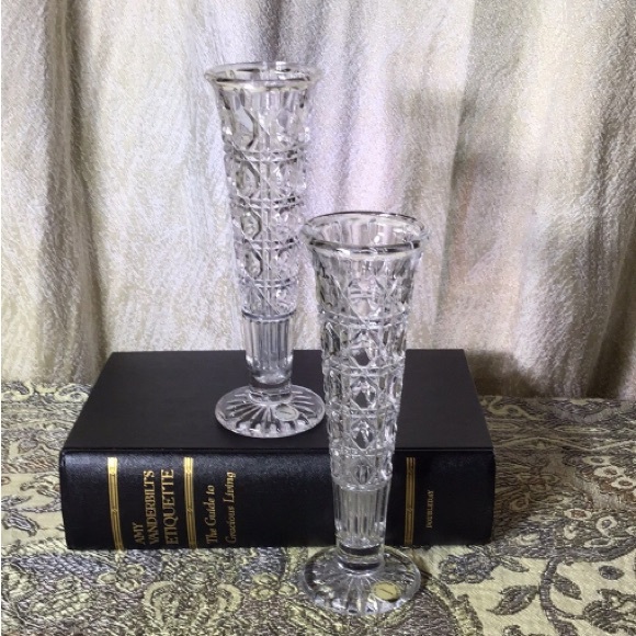 Rare Regent genuine crystal antique vase pair pressed seamed bubbles collectible - Picture 1 of 8